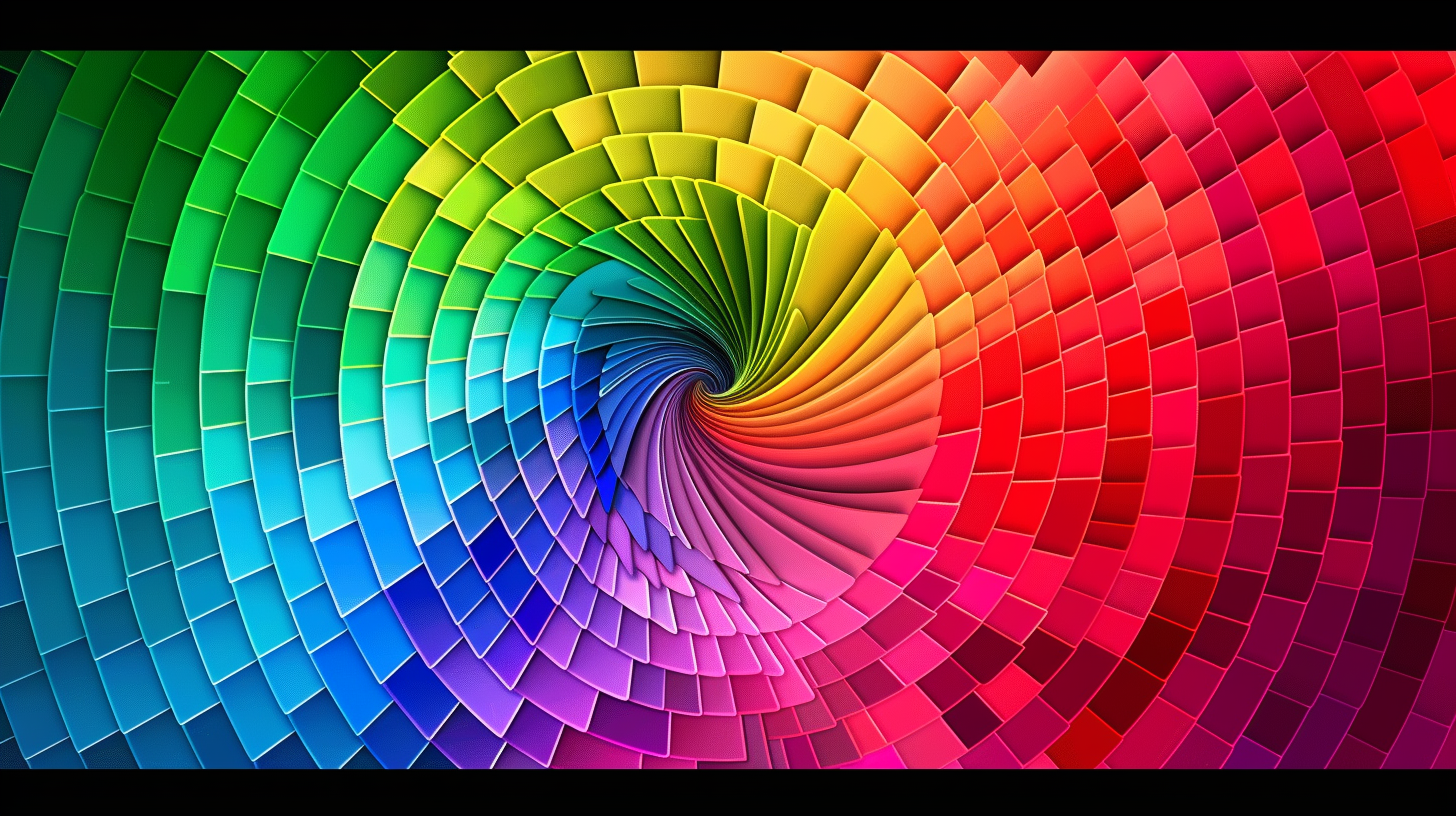 Color wheel, rainbow color background, 3D illustration. Color spiral in the center of the screen. Background with different colors of the rainbow.